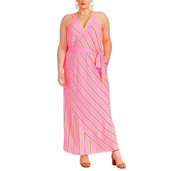 RACHEL Rachel Roy April Pink Striped Maxi Dress XL NWT Summer Resort - Picture 3 of 15